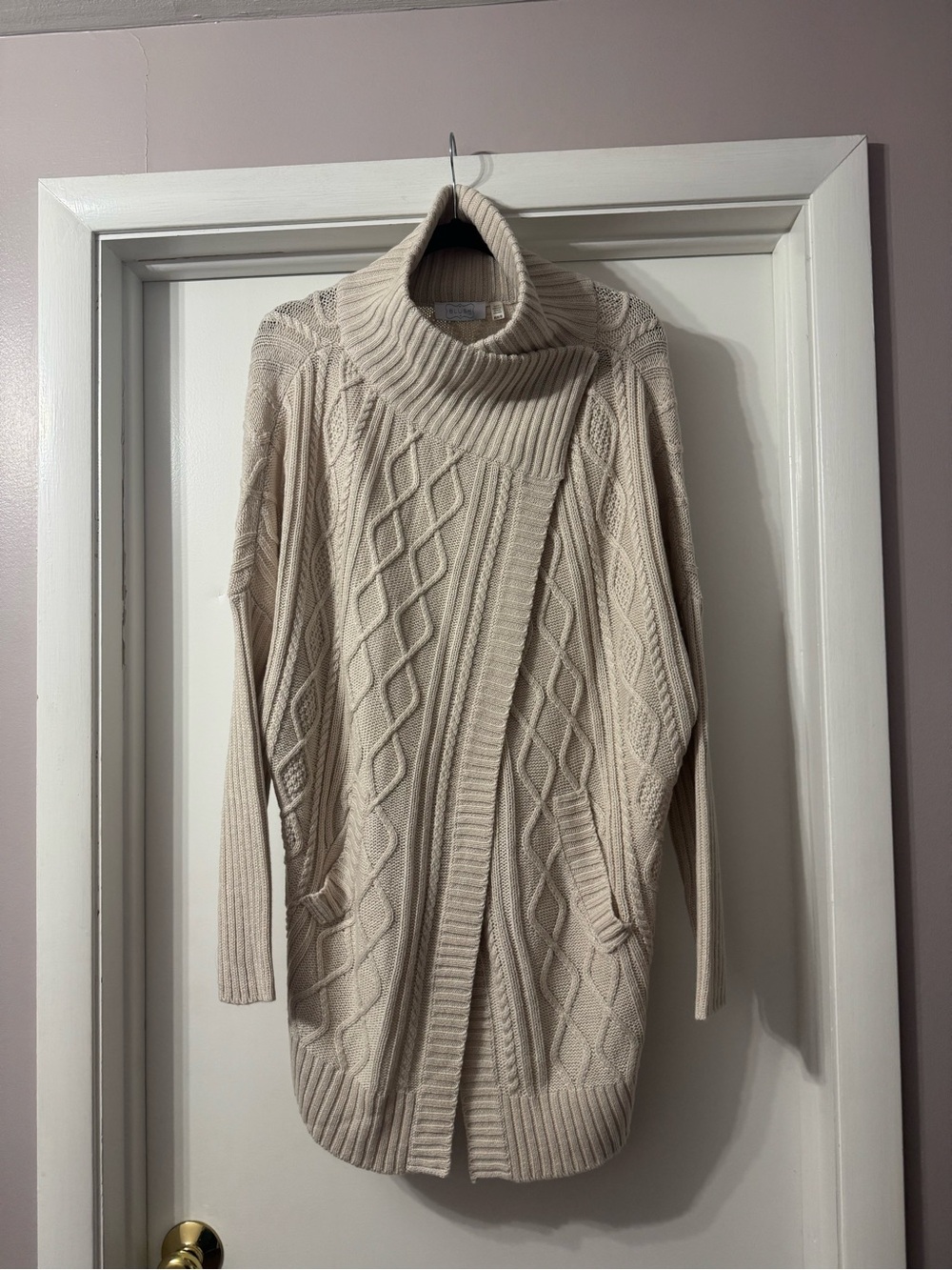 Turtleneck Cable Knit Women's Sweater Cardigan - Cream